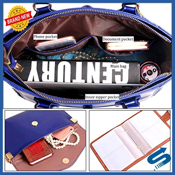 Large Vegan Leather Tote with Crossbody Strap and Wallet Set - Picture 5 of 7